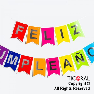 BANDERIN FELIZ CUMPLEAOS PARTY MULTICOLOR CON STAMPING x 1